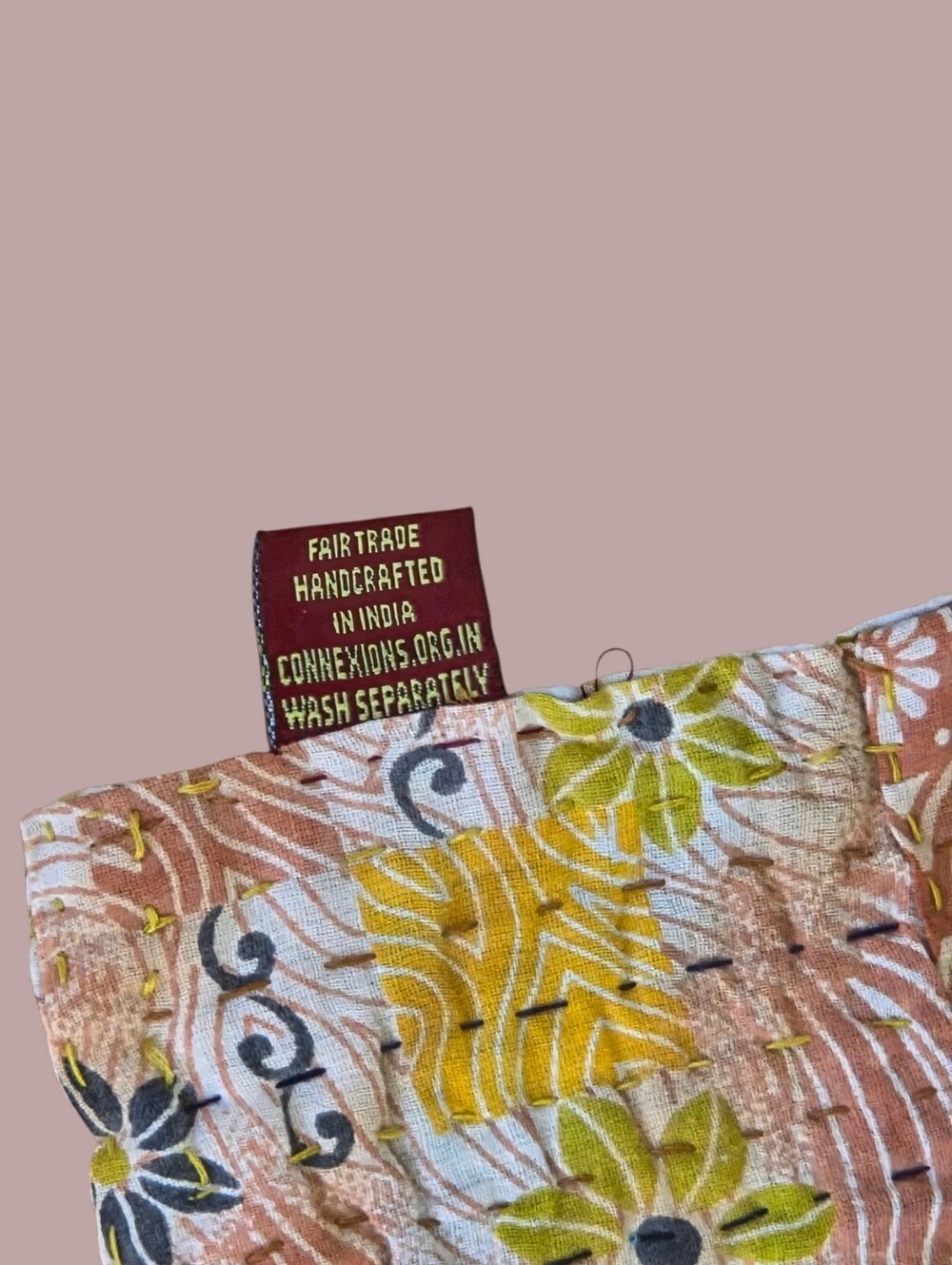 Connexions Fair Trade India Artisan Kantha Cotton Scarf Boho Art to Wear NWOT - Picture 11 of 11
